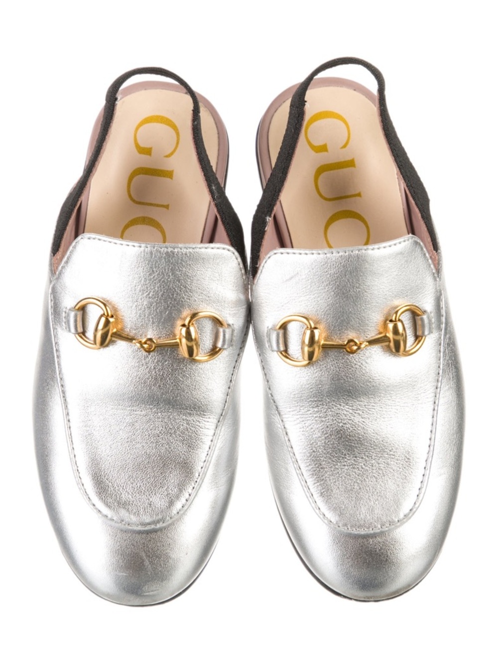 Gucci Kids Princetown Metallic Silver Leather Horsebit Slingback Mules EU 30